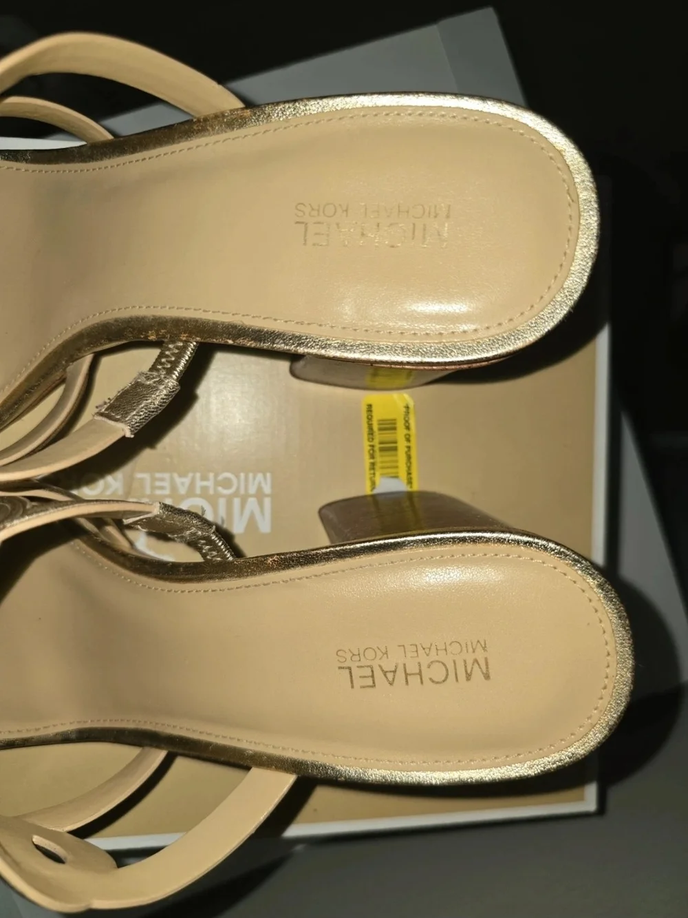 Michael Kors Gold Leather Block Heel Slide Sandals